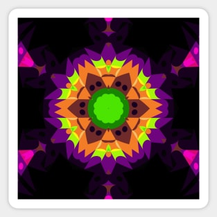 Retro Mandala Flower Green Orange and Purple Sticker